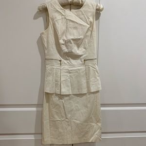 Calvin Klein White Dress, Gold Zippers and Peplum